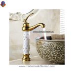 شیر روشویی پایه بلند طلایی سفید لوکس HD_704A_1