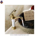 شیر روشویی پایه بلند طلایی سفید لوکس HD_704A_1