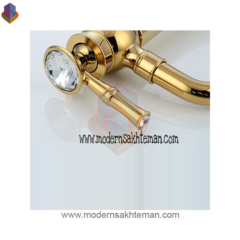 شیر روشویی پایه بلند طلایی لوکس دسته الماسی HD_511A