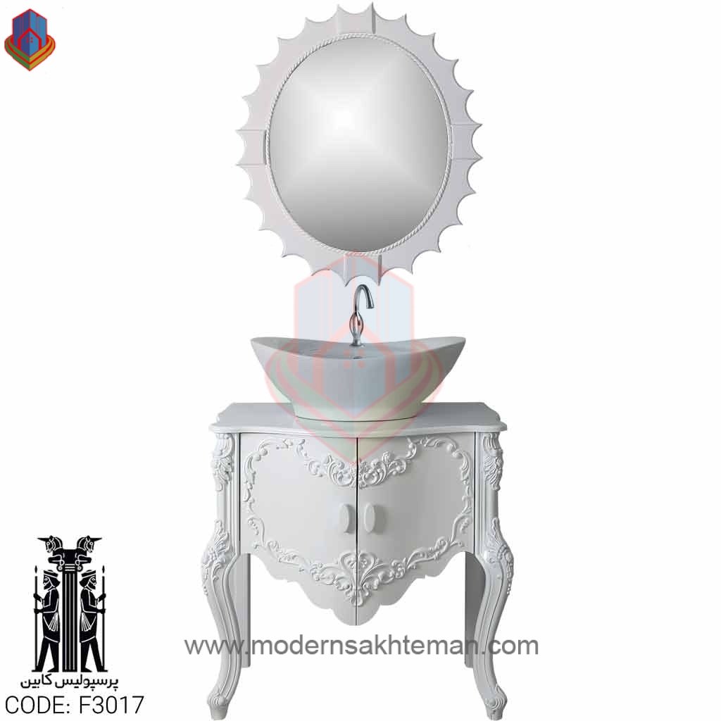 perspolice fullset royal gulf 3017 روشویی کابینتی رویال پرسپولیس مدل گلف خم سفید