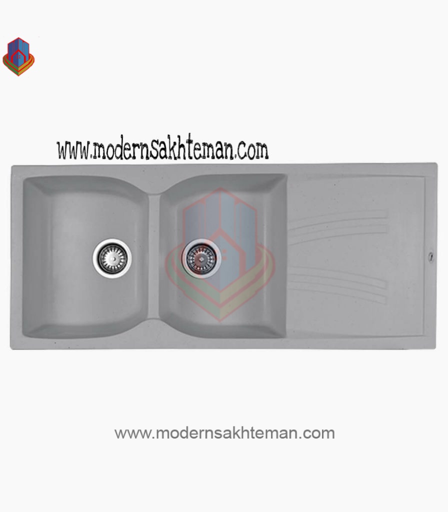 shine gray double bowl granite sink 524 سینک گرانیتی دو لگن شاین کد 524