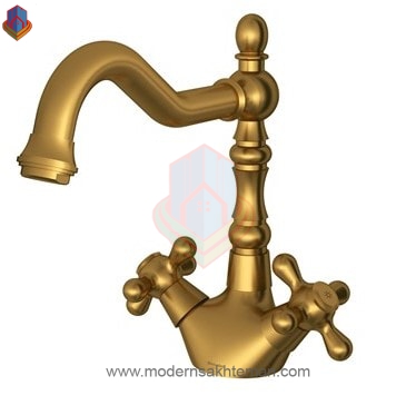 باروک پلاس طلایی مات2 شیر روشویی شودر مدل باروک پلاس طلایی مات - Image 1