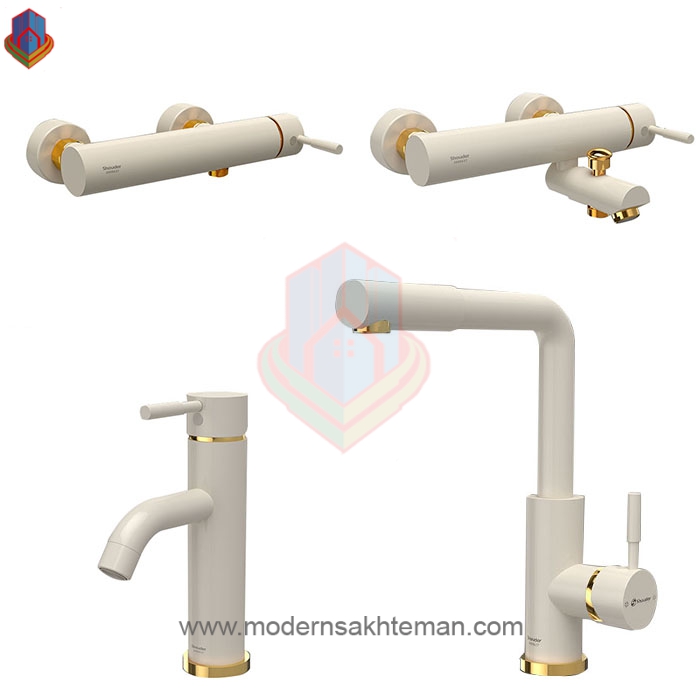 ست-شیرآلات-شودر-مدل-مارینو-شیری-طلایی-1 ست کامل شیرالات شودر سری مارینو شیری طلایی - Image 1