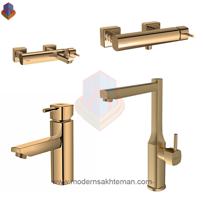 ست-شیرآلات-شودر-مدل-یونیک-طلامات ست کامل شیرآلات شودر مدل یونیک طلایی مات - Image 1