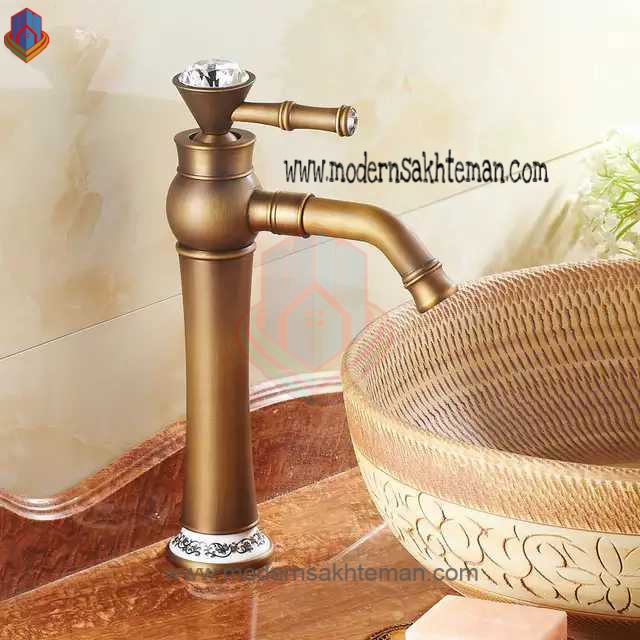 ۲۰۱۹-۰۶-۲۴-۰۸-۳۰-۴۸ شیر روشویی پایه بلند زیتونی لوکس دسته الماسی HD_530A - Image 1
